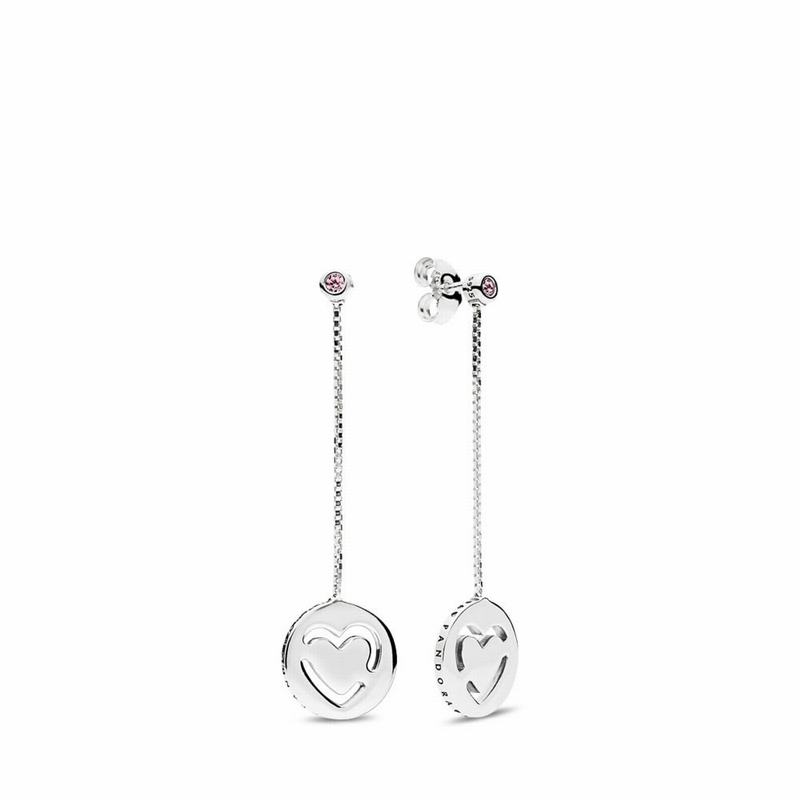 Pandora Pure Love Dangle Earrings Ireland - Sterling Silver/Pink/Cubic Zirconia - 053798RMI